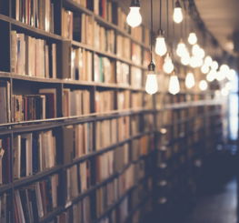 photo of library with turned on lights